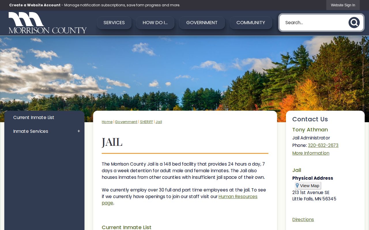 Morrison County Jail release records and current inmate list page